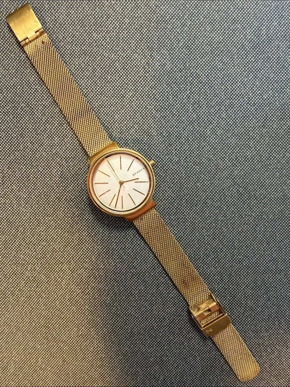 Skagen Gold-Tone Mesh Bracelet Women's Watch with White Dial